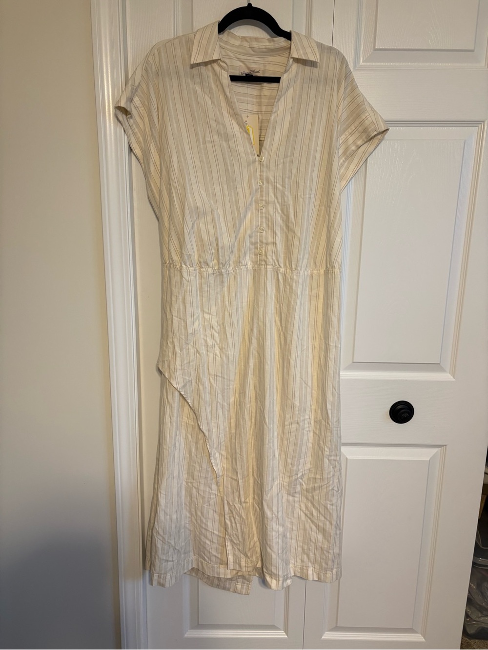 Universal Thread Cream and Beige Striped Asymmetrical Midi Dress